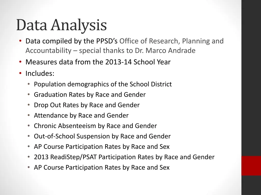 data analysis data compiled by the ppsd s office