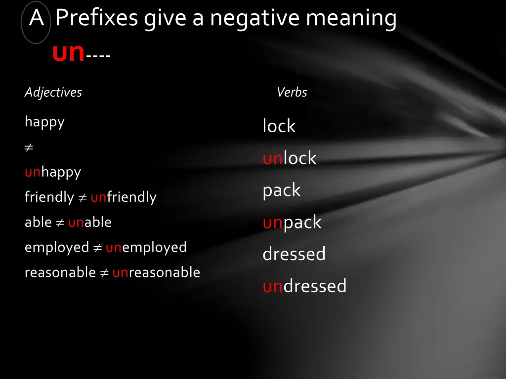 a prefixes give a negative meaning un