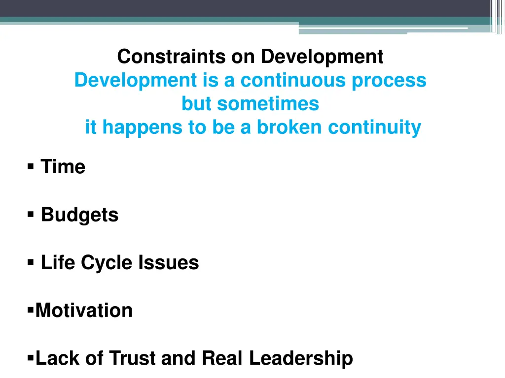 constraints on development development