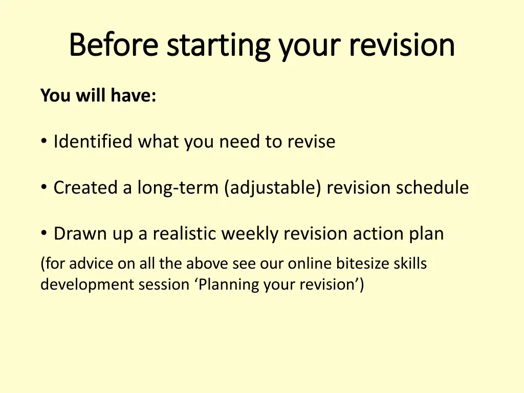 before starting your revision before starting