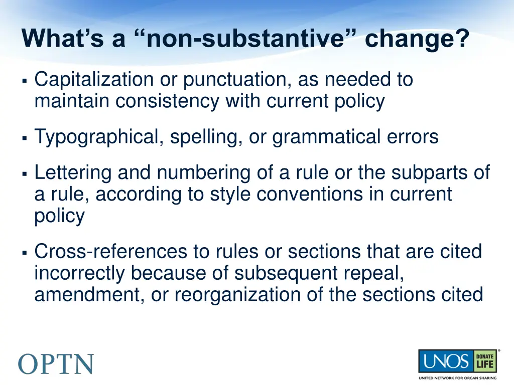 what s a non substantive change