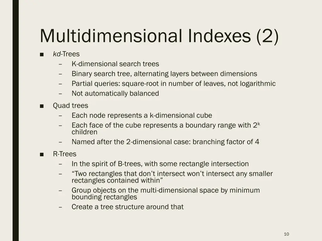 multidimensional indexes 2 kd trees k dimensional