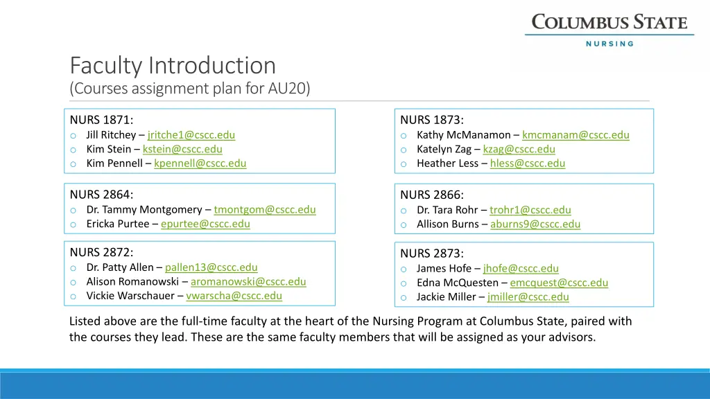 faculty introduction courses assignment plan
