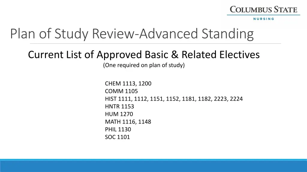 plan of study review advanced standing