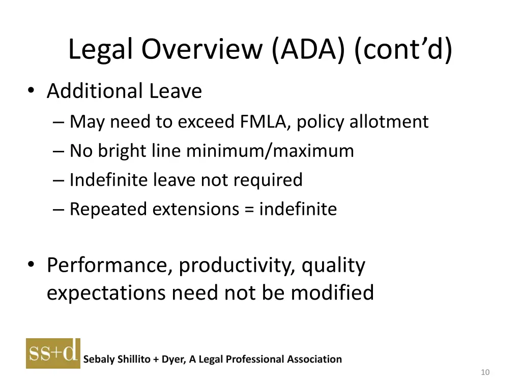 legal overview ada cont d additional leave