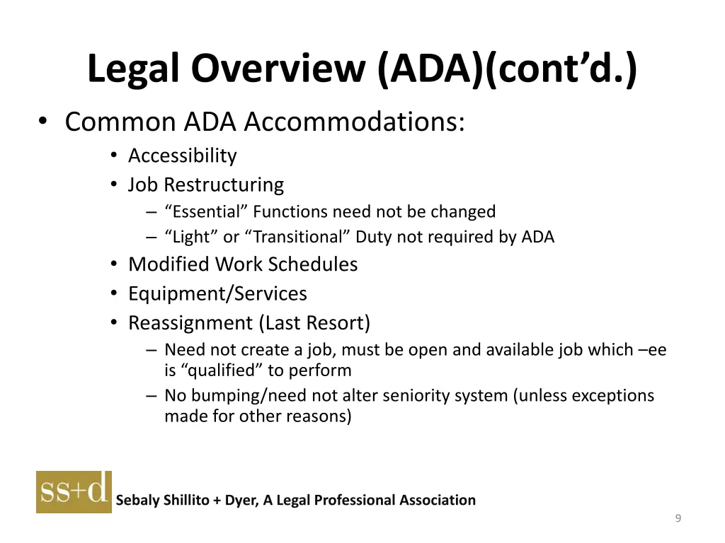 legal overview ada cont d common