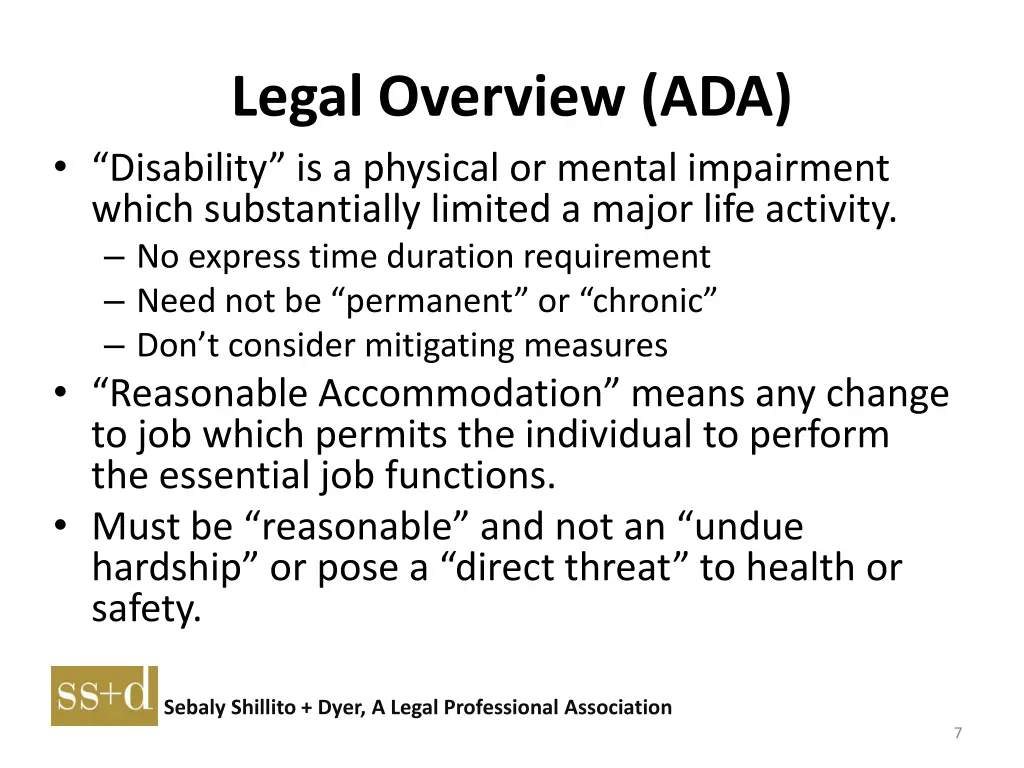 legal overview ada disability is a physical