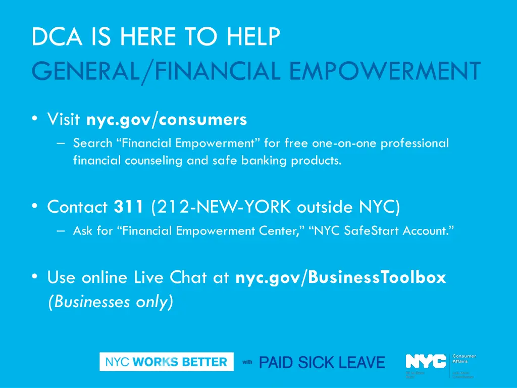 dca is here to help general financial empowerment