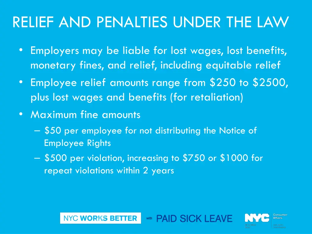 relief and penalties under the law