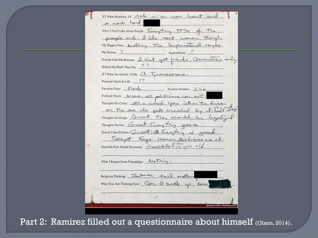 part 2 ramirez filled out a questionnaire about