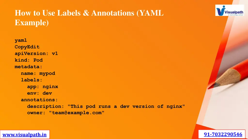 how to use labels annotations yaml example