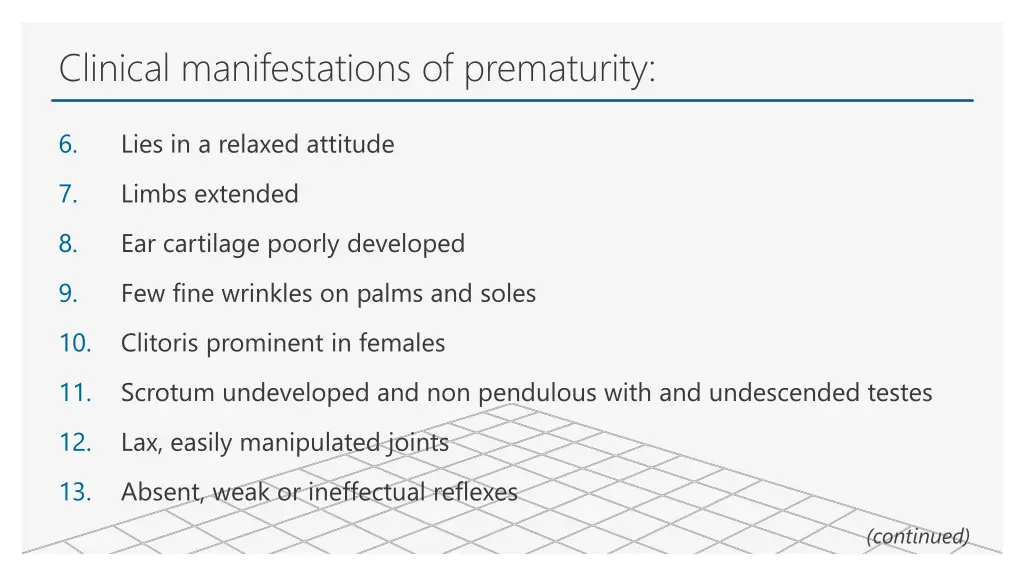 clinical manifestations of prematurity 1