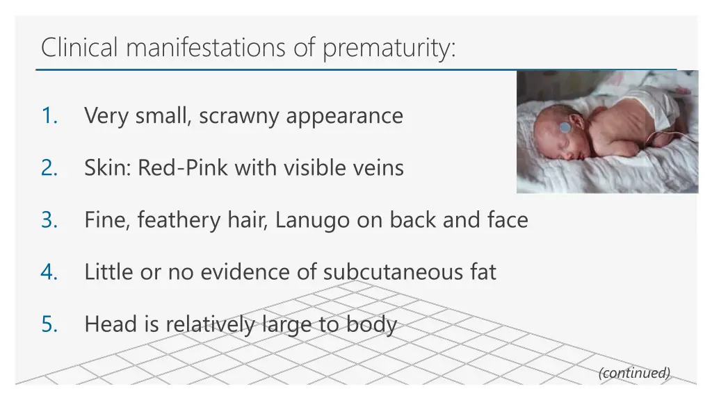 clinical manifestations of prematurity