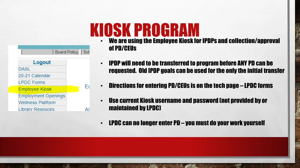 kiosk program we are using the employee kiosk