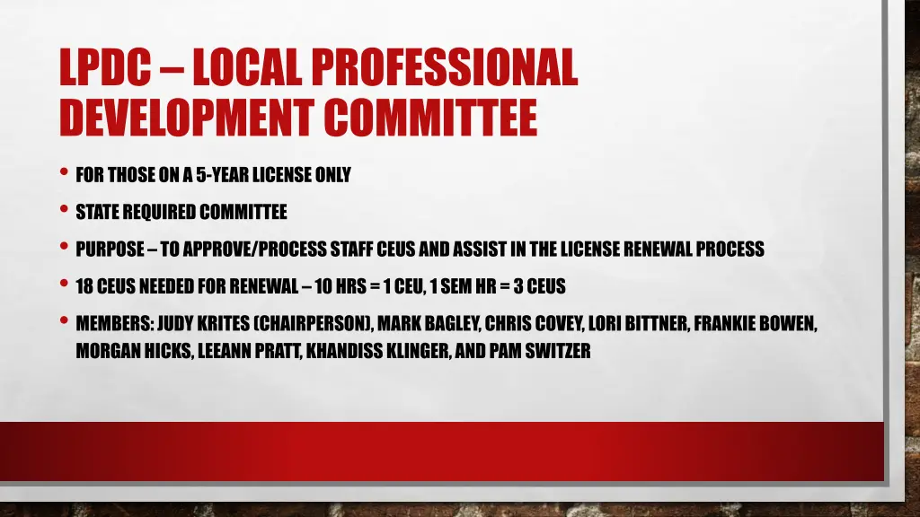 lpdc local professional development committee