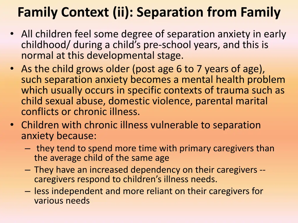 family context ii separation from family
