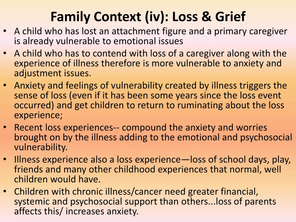 family context iv loss grief a child who has lost