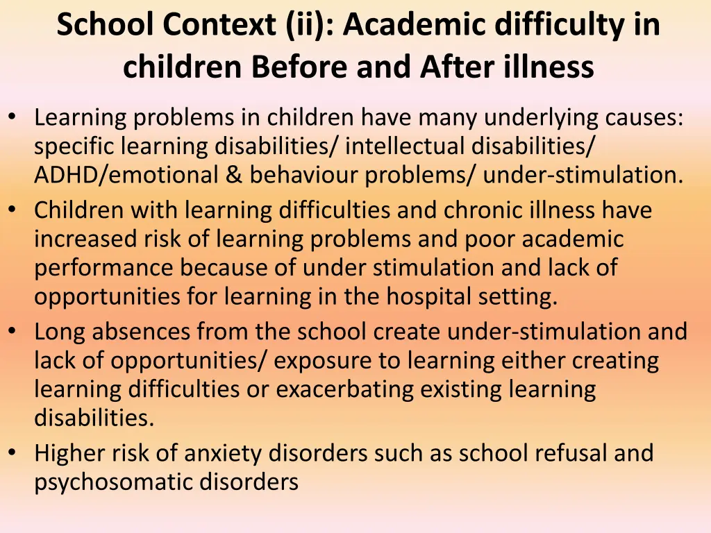 school context ii academic difficulty in children