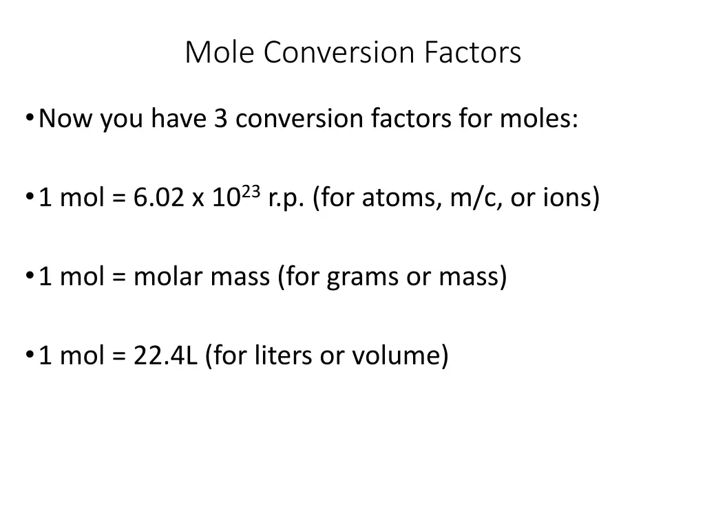 mole conversion factors