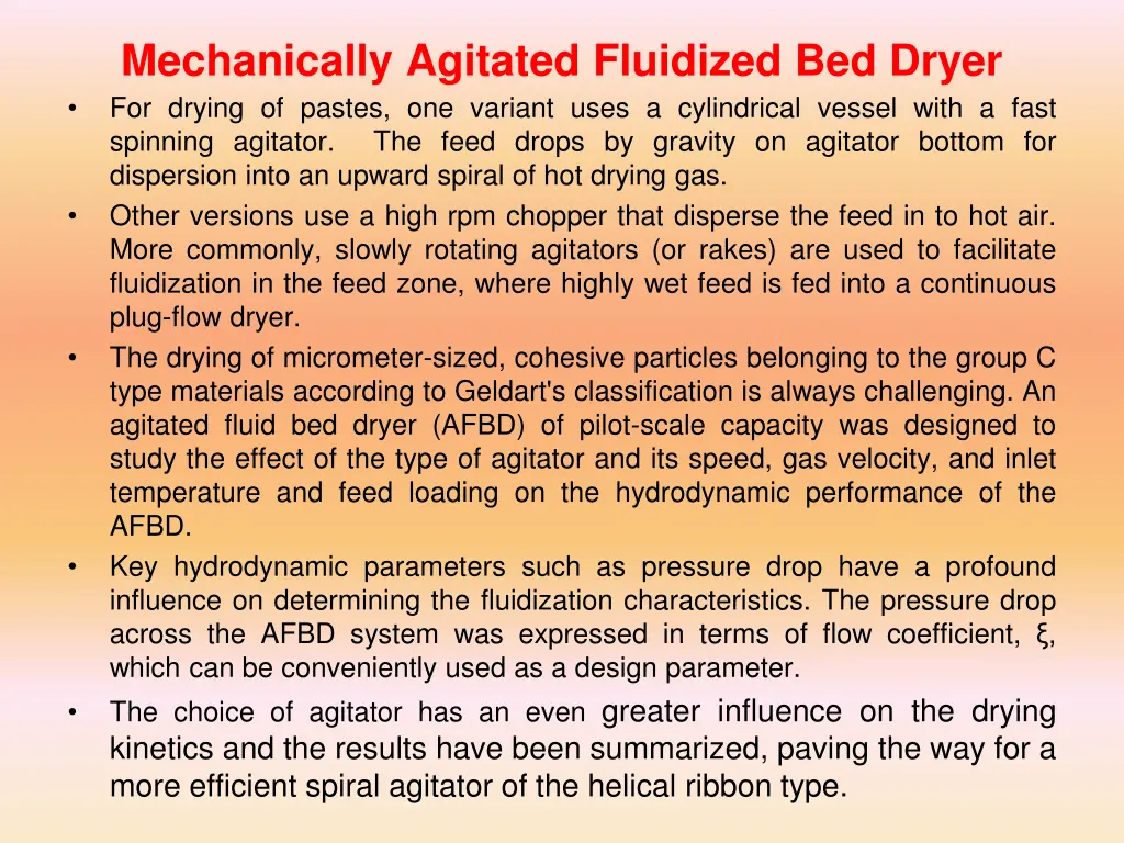 mechanically agitated fluidized bed dryer