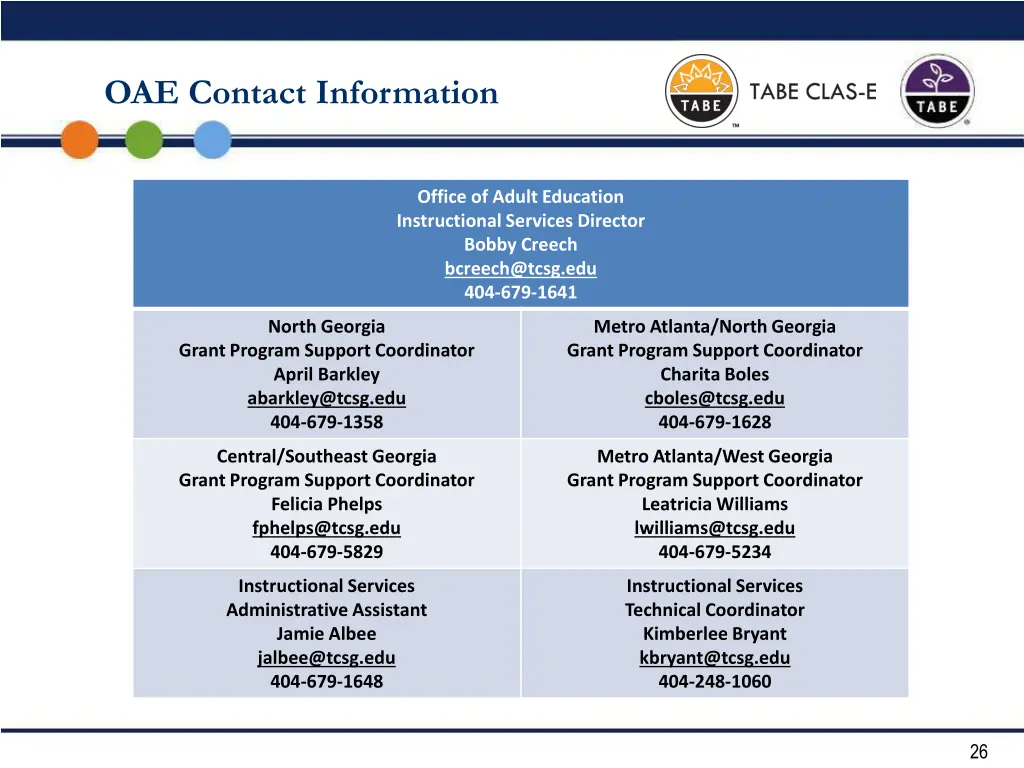 oae contact information