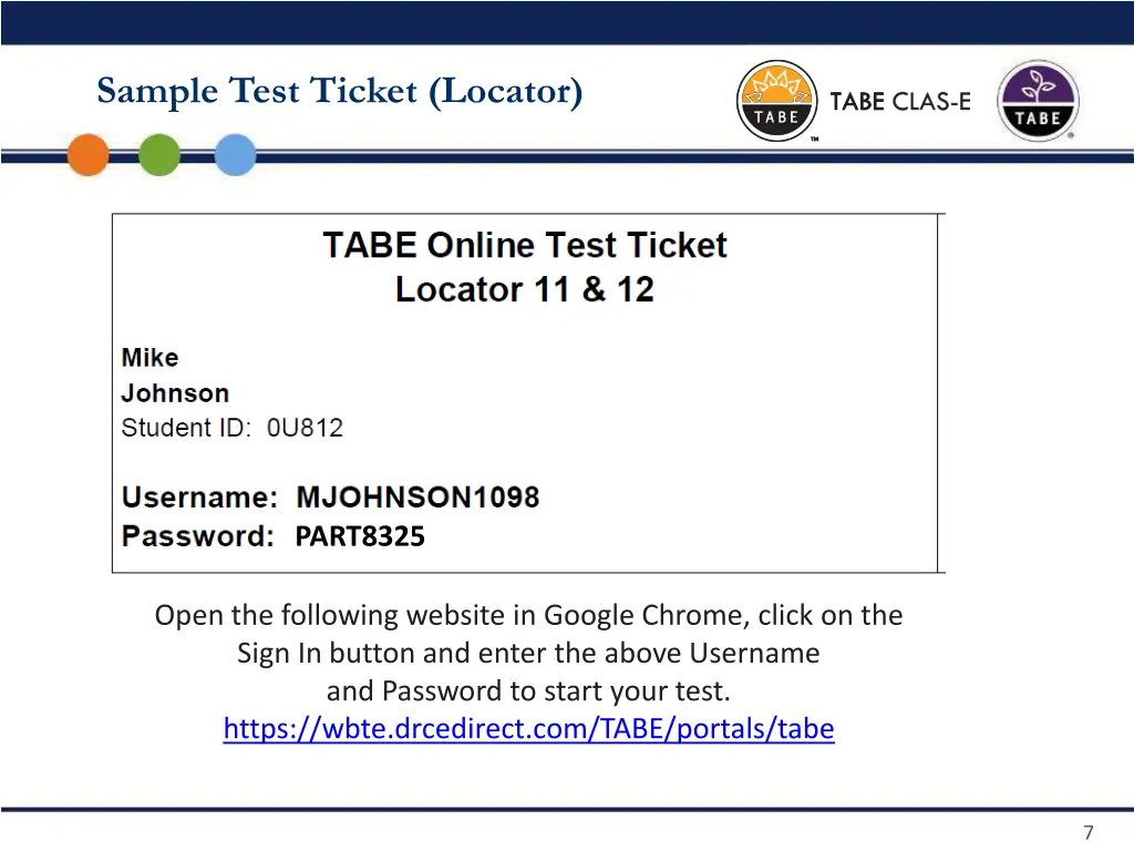 sample test ticket locator