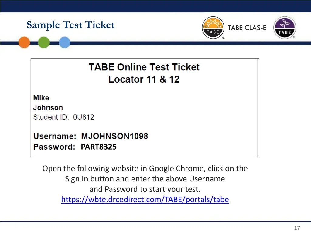 sample test ticket