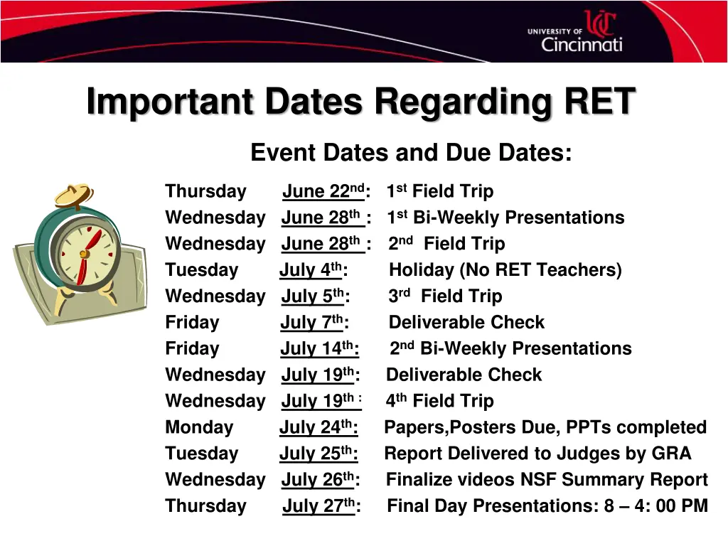 important dates regarding ret
