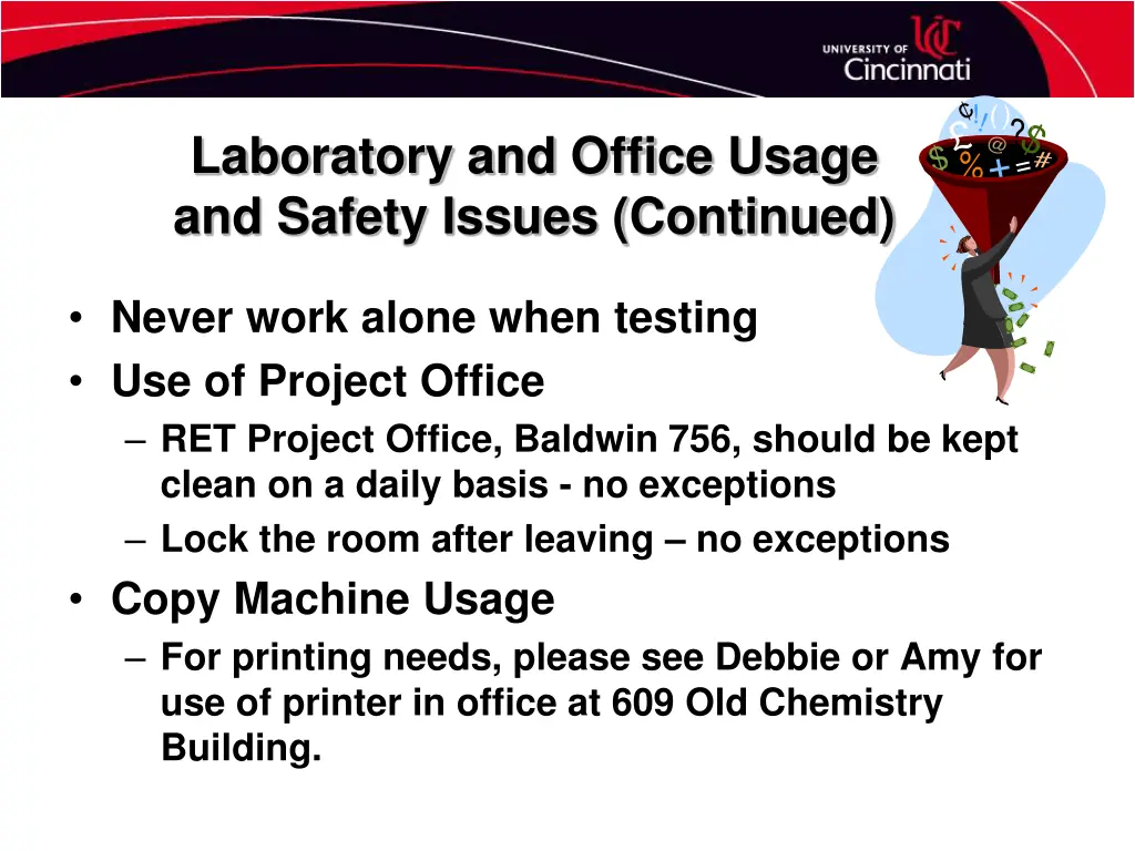 laboratory and office usage and safety issues