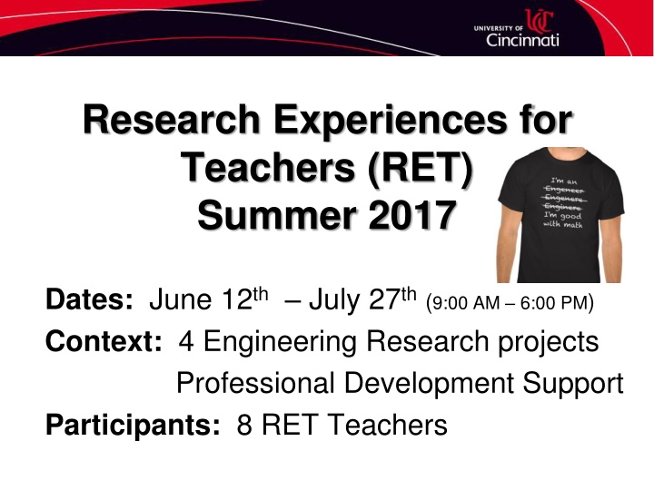 research experiences for teachers ret summer 2017