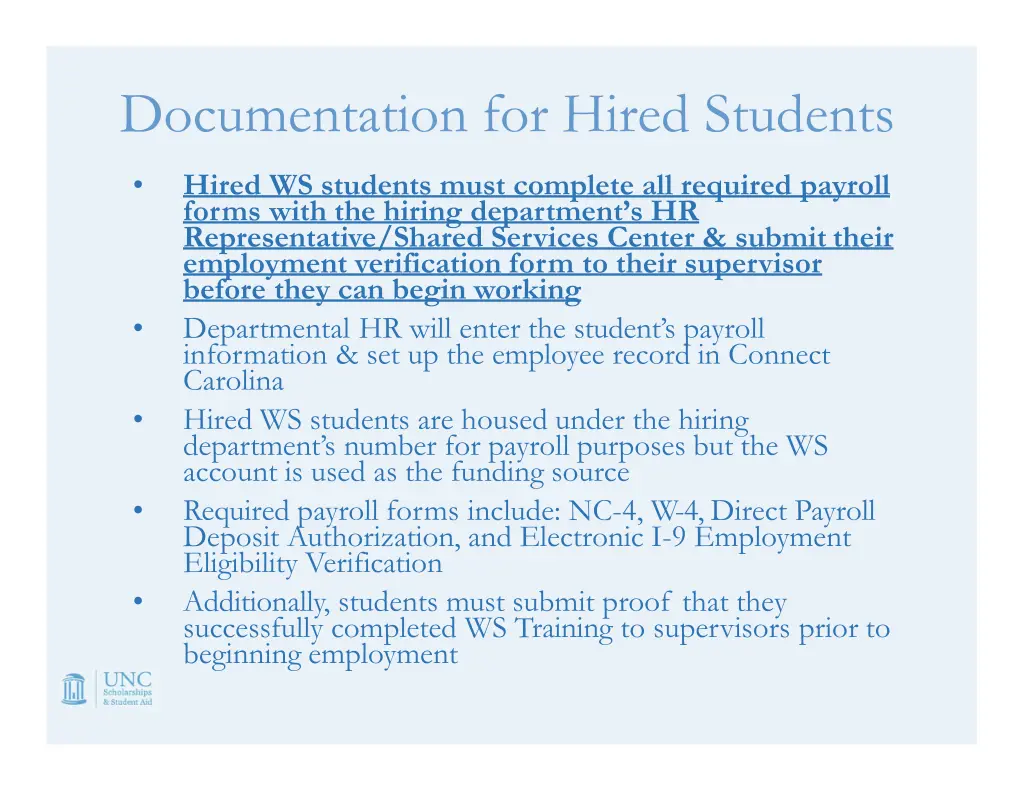 documentation for hired students