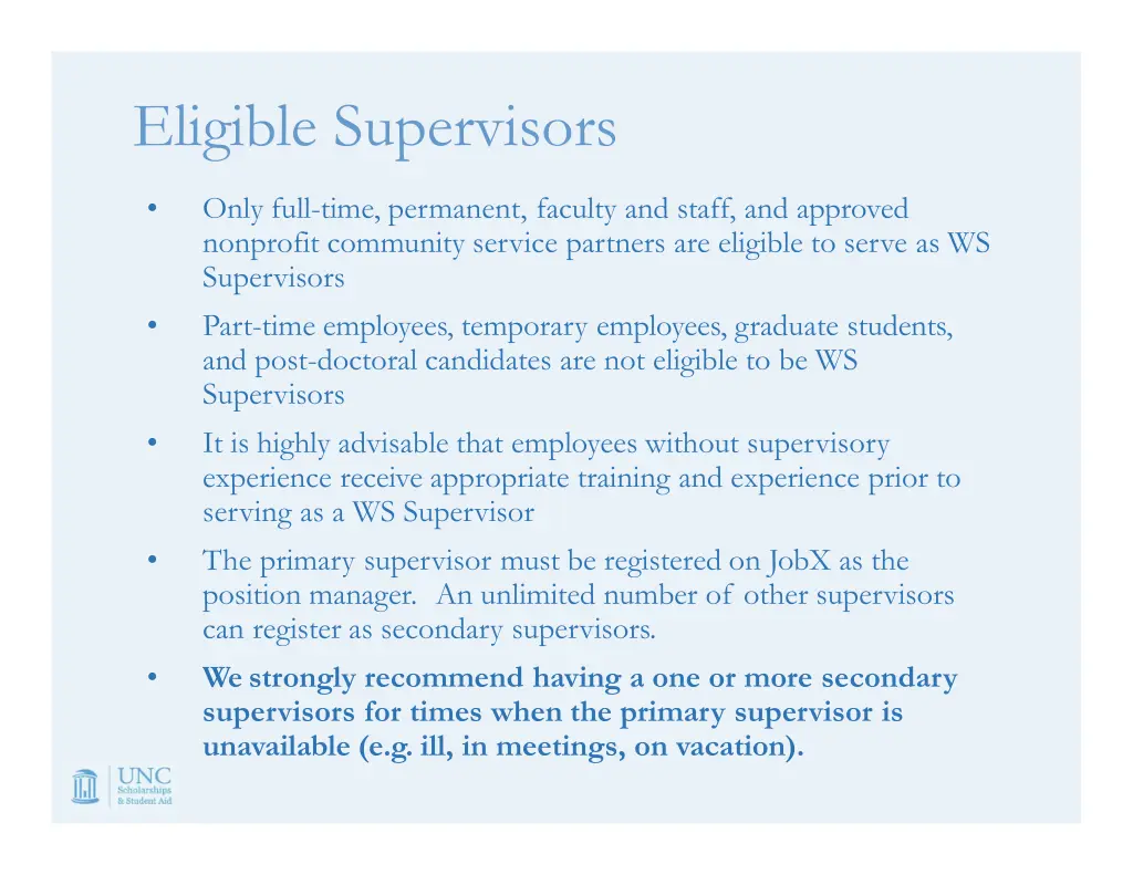 eligible supervisors