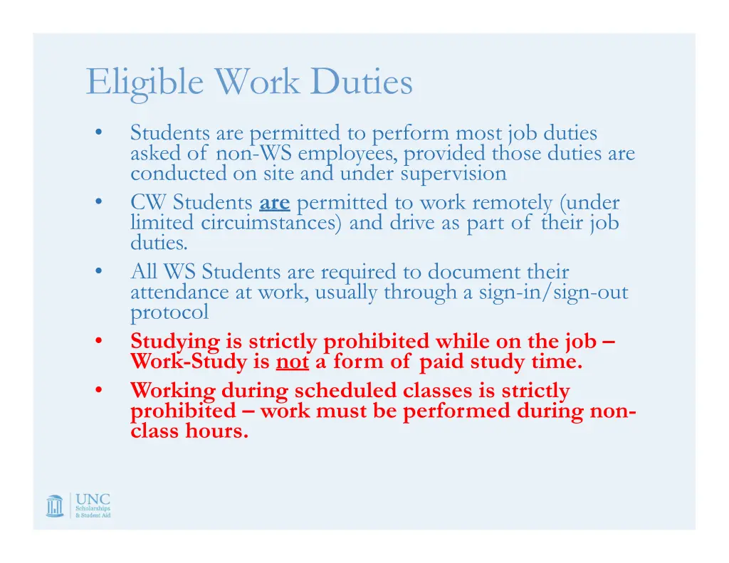 eligible work duties