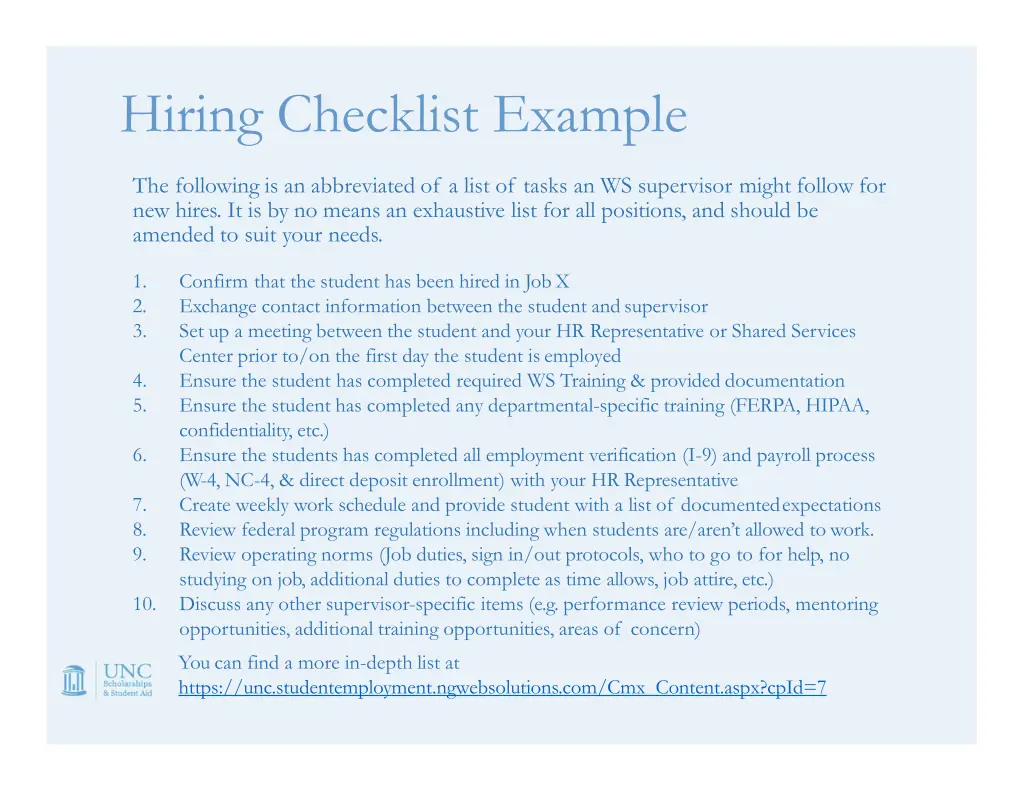 hiring checklist example