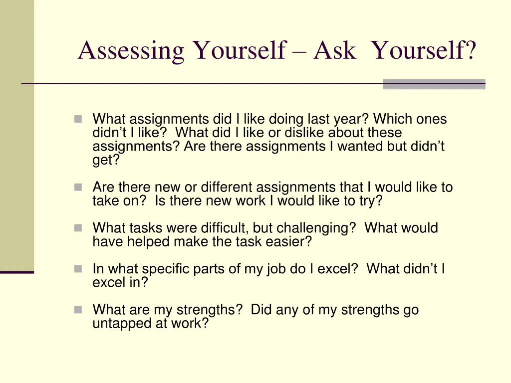 assessing yourself ask yourself