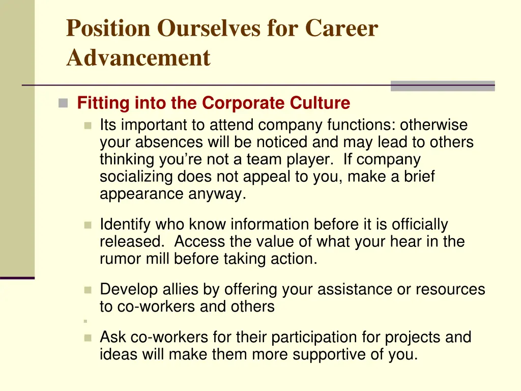 position ourselves for career advancement 7