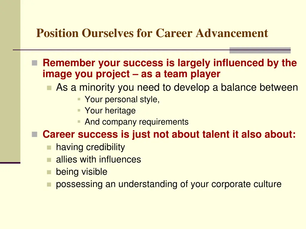 position ourselves for career advancement 8