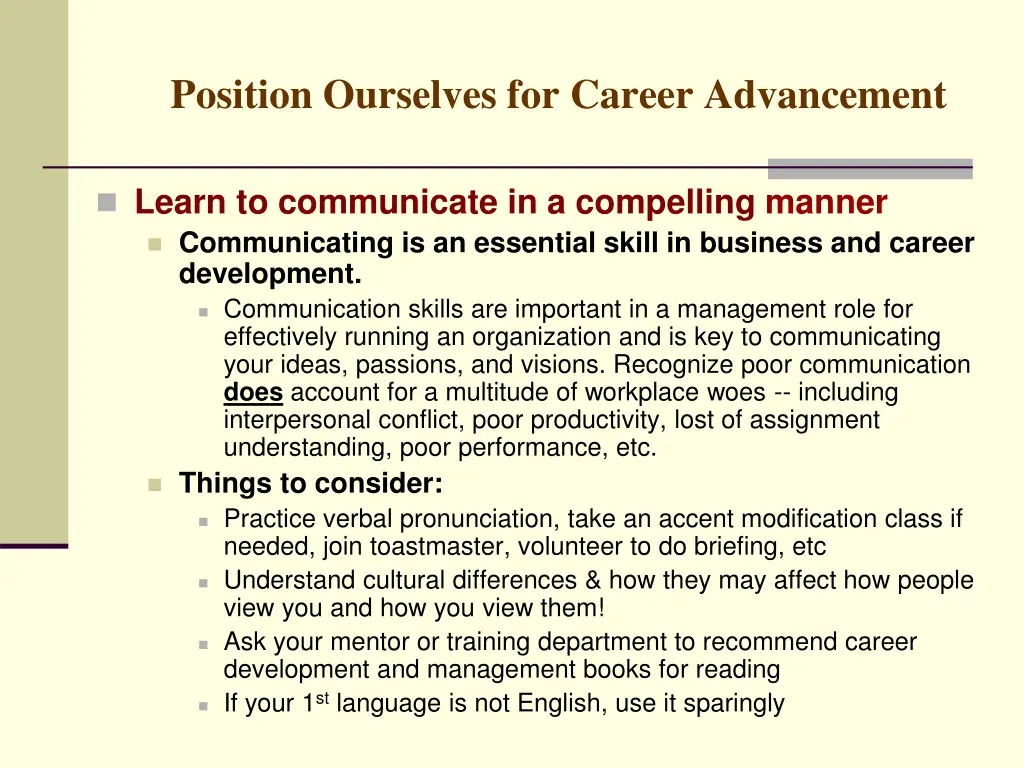 position ourselves for career advancement