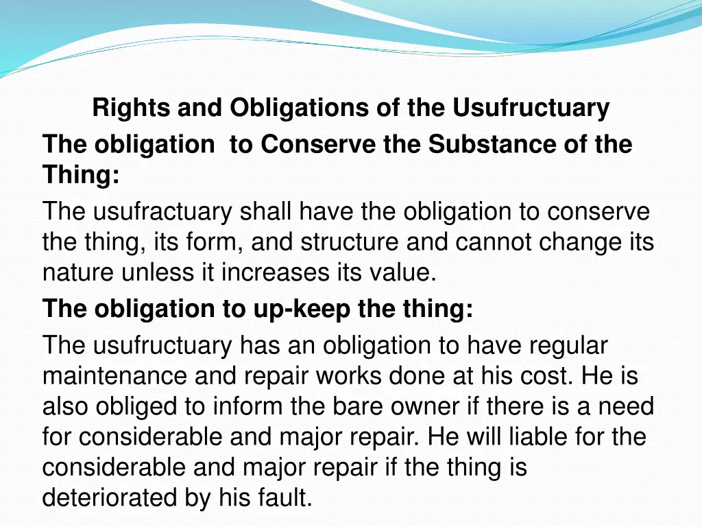 rights and obligations of the usufructuary