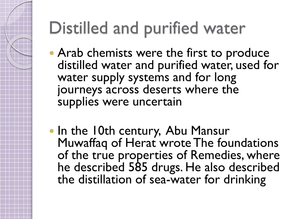 distilled and purified water