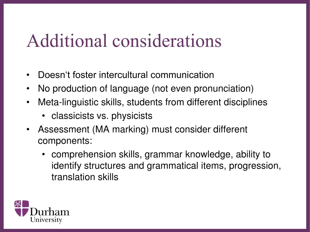 additional considerations