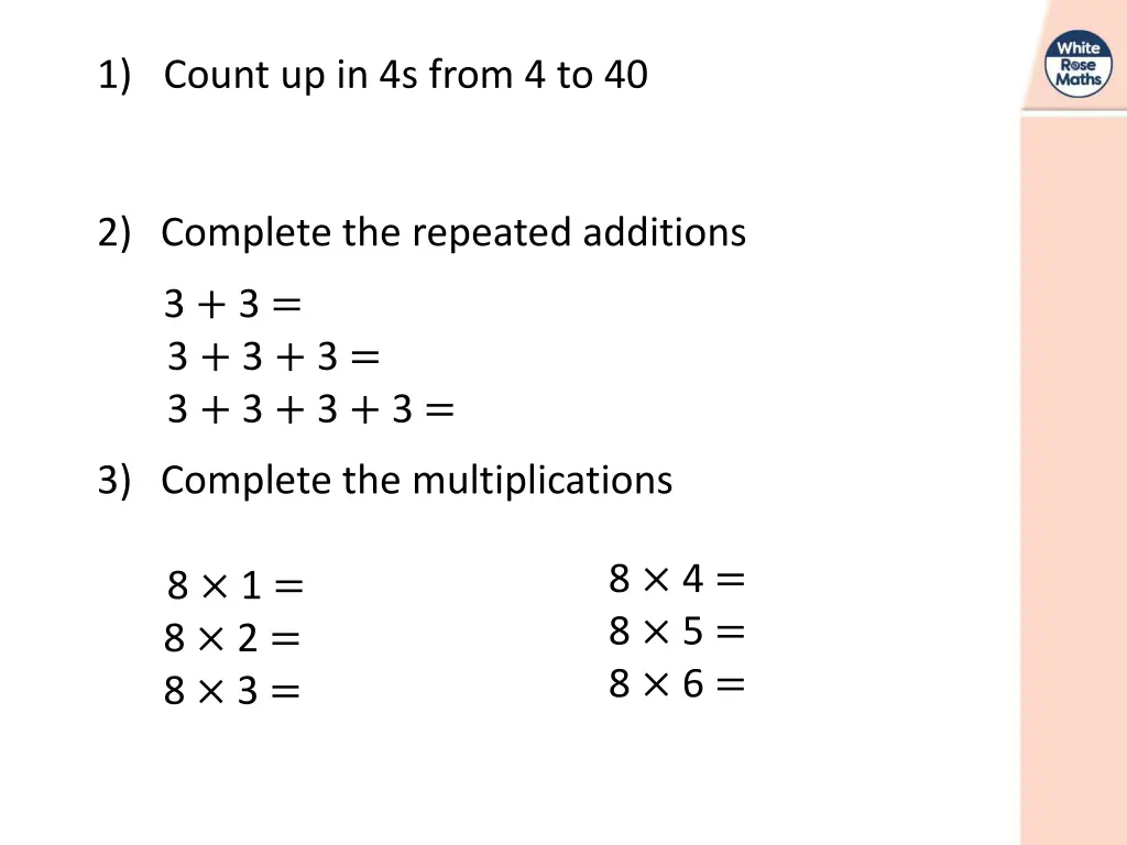 1 count up in 4s from 4 to 40