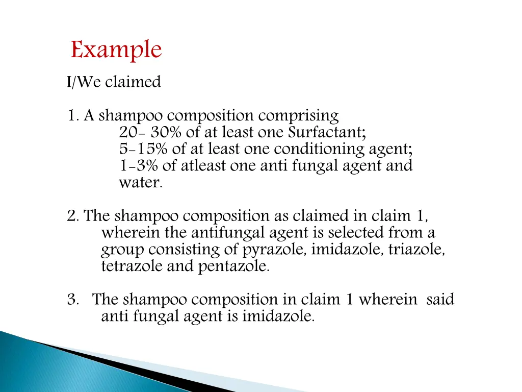 example i we claimed 1 a shampoo composition