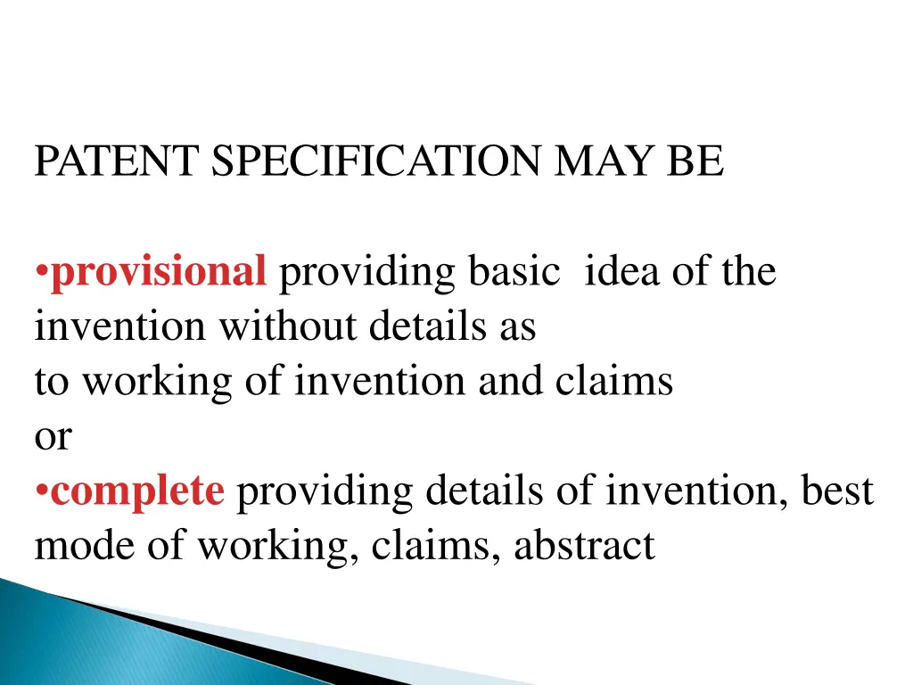 patent specification may be