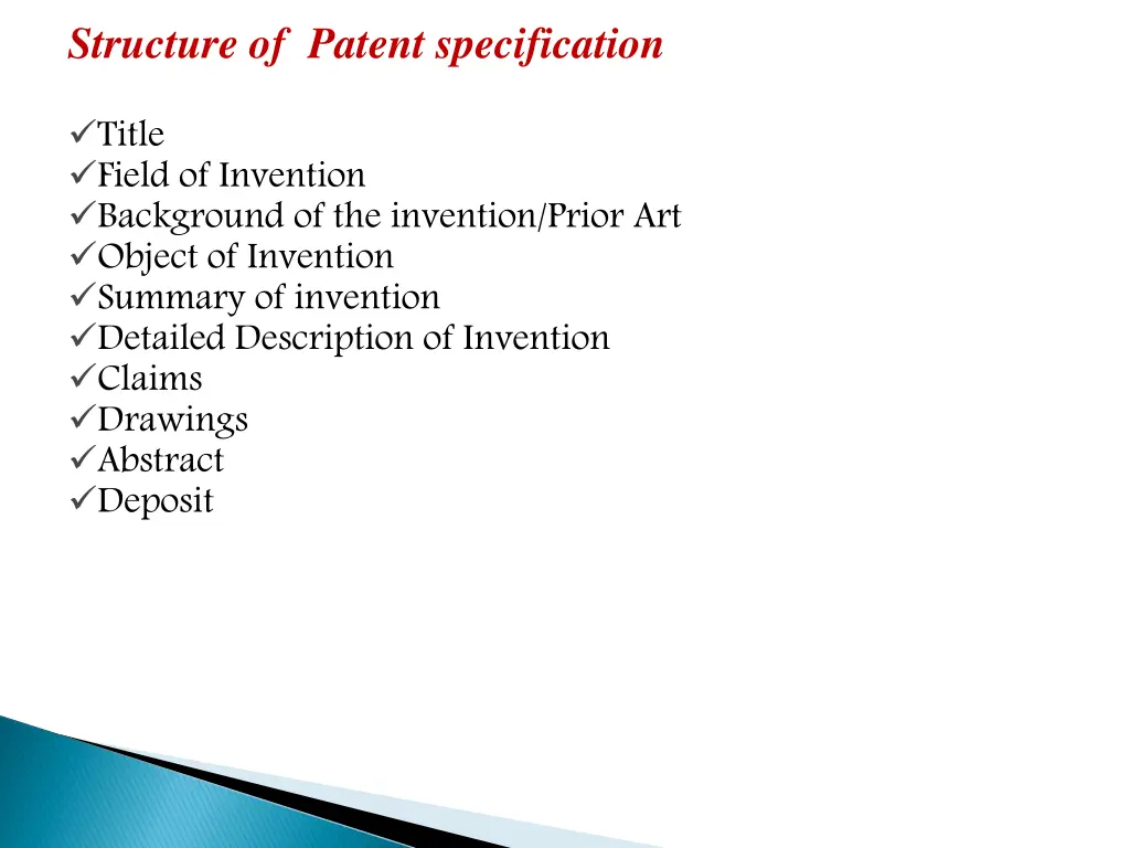 structure of patent specification