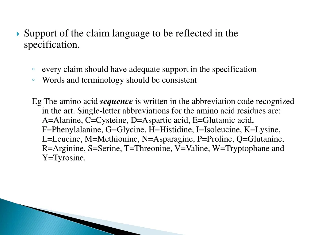 support of the claim language to be reflected
