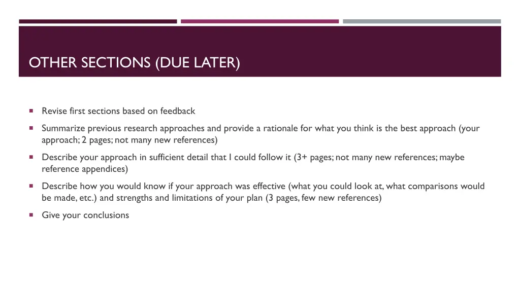 other sections due later