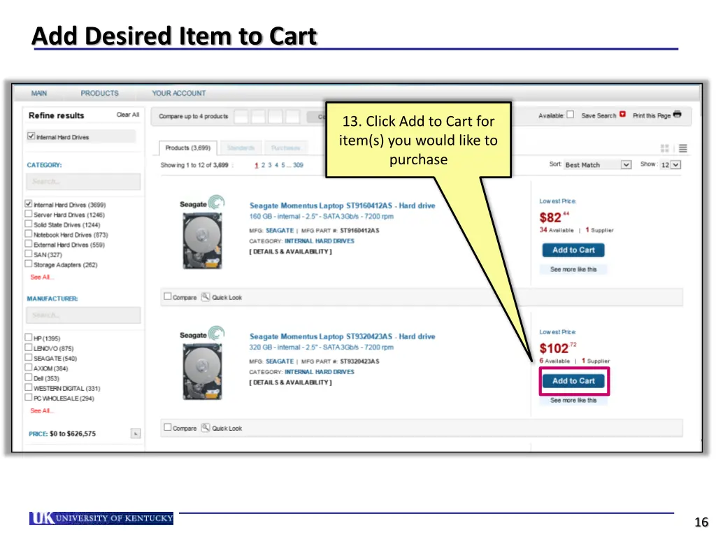 add desired item to cart