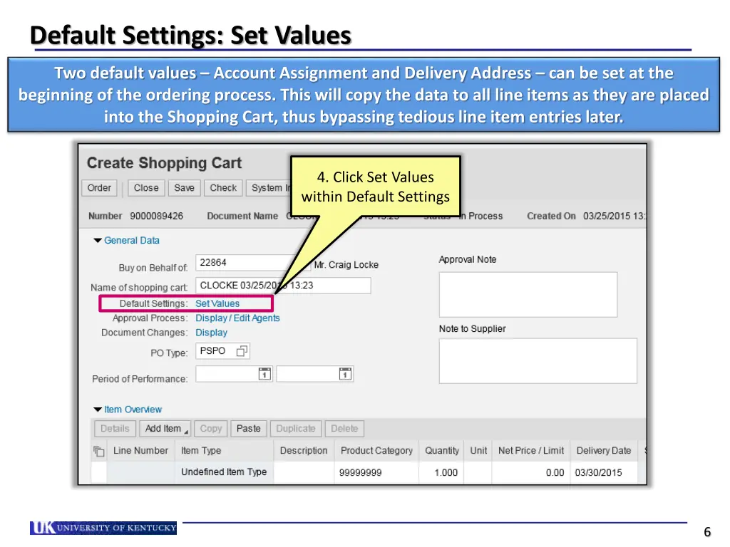 default settings set values