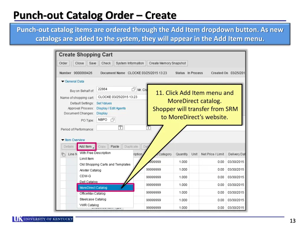 punch out catalog order create